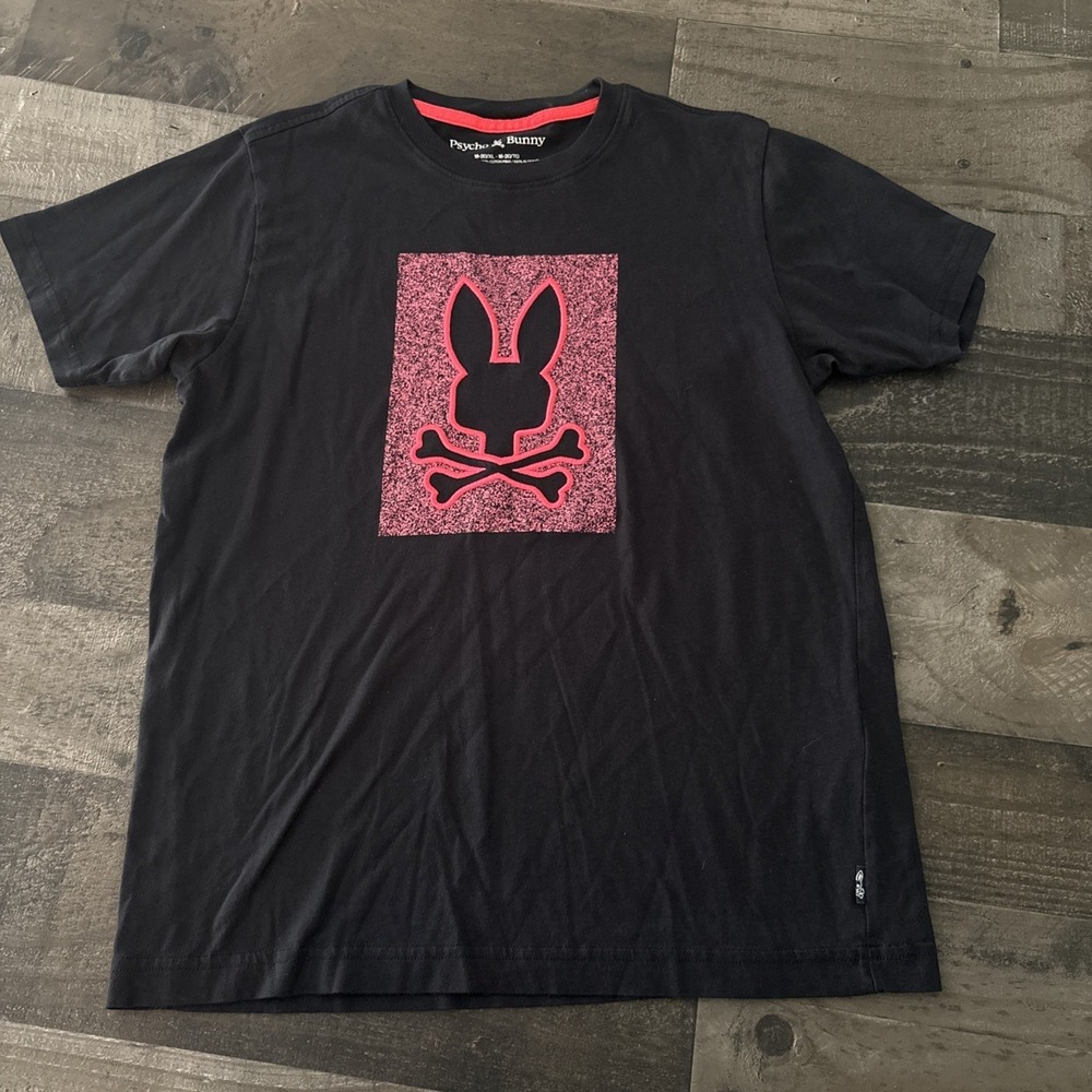 Psycho Bunny Graphic T-shirt Boys XL 18-20 Big Logo Short Sleeve Black Pink Pima
